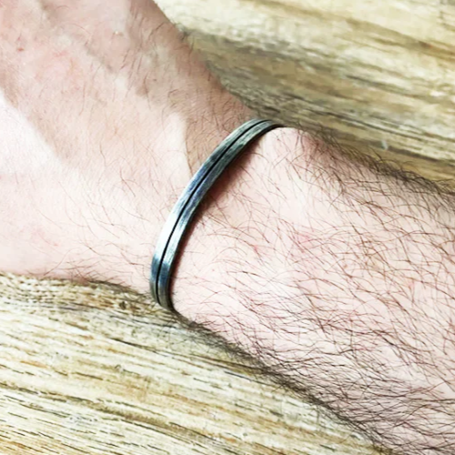 rustic mens silver cuff