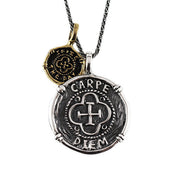 Mens Sterling Silver Coin Pendant Necklace