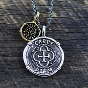 Mens Sterling Silver Coin Pendant Necklace