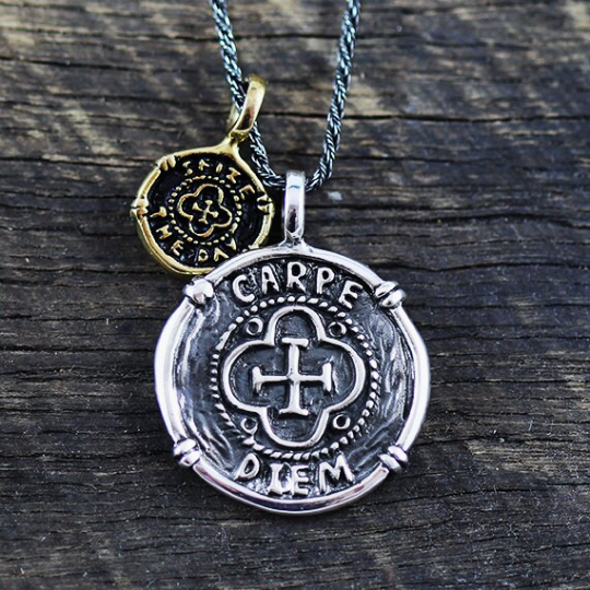 Mens Sterling Silver Coin Pendant Necklace
