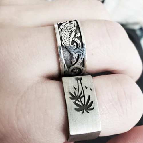 silver personalized rings for him palm tree