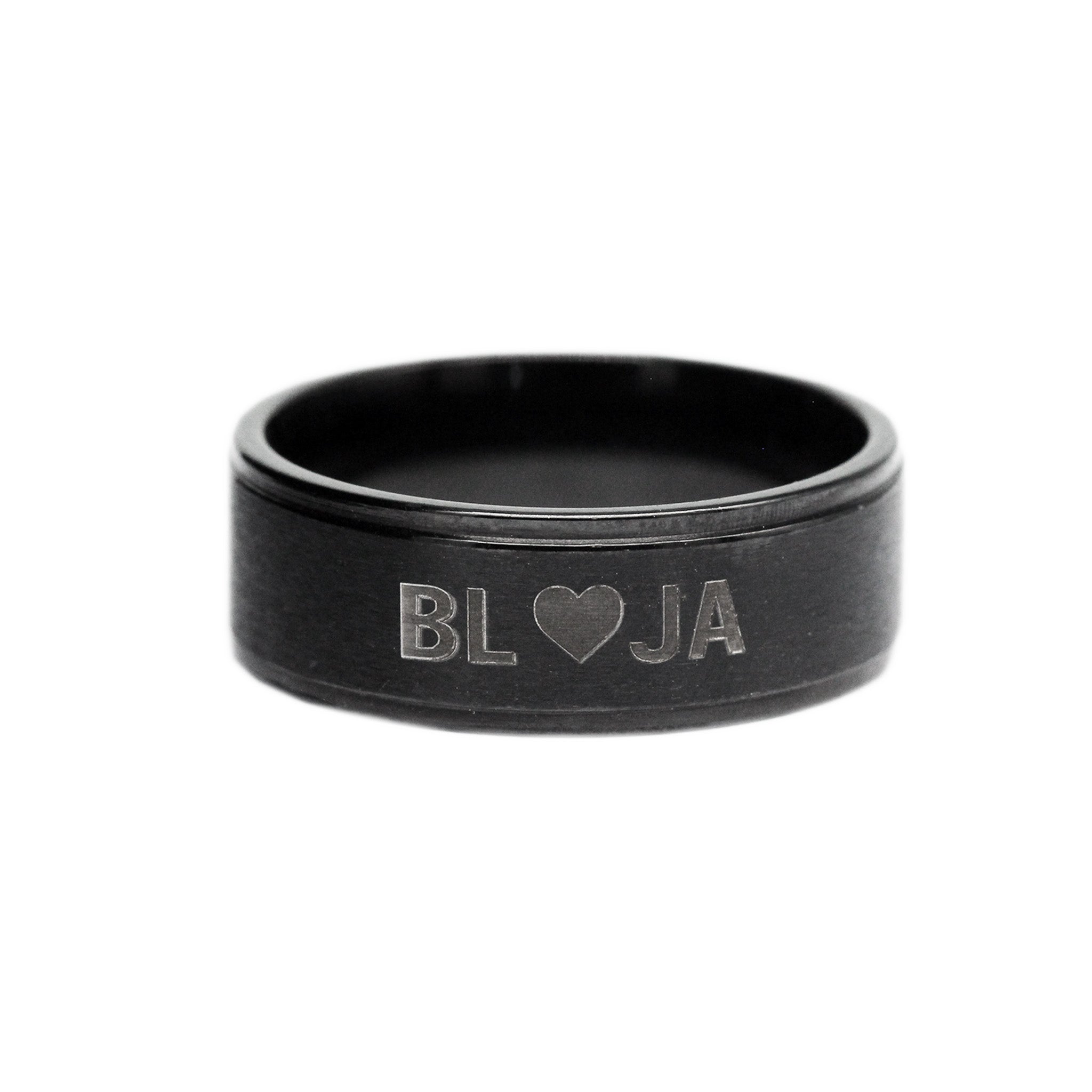 black wedding band for men engraved initials