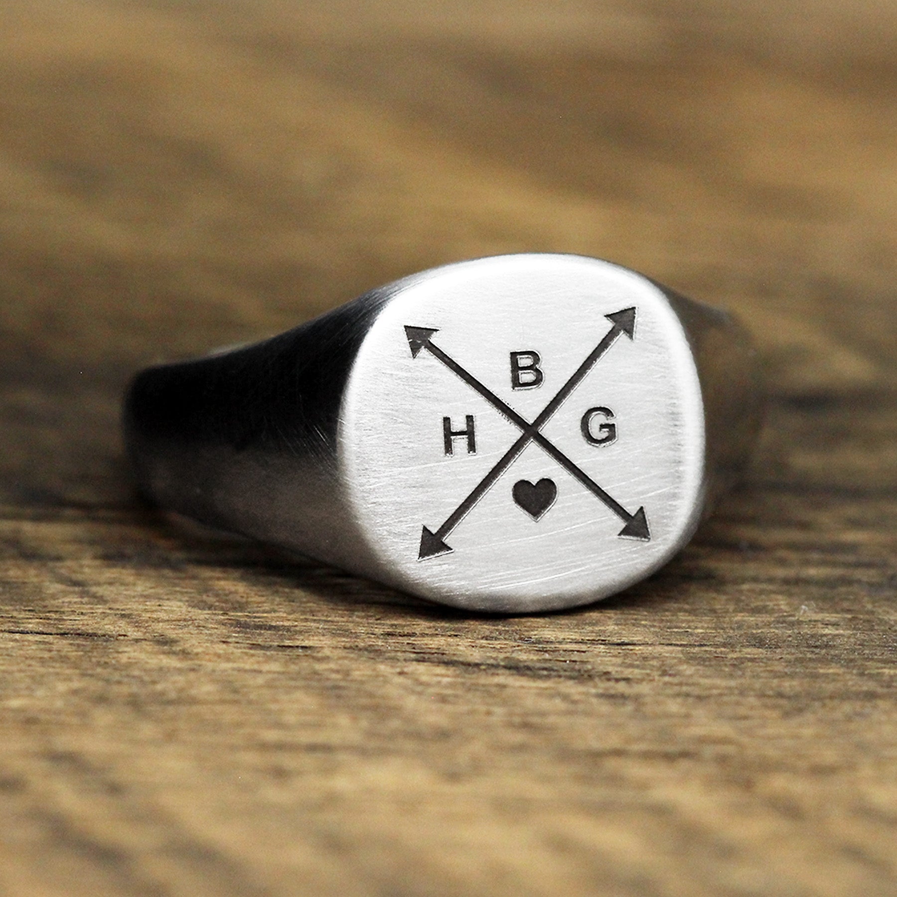 custom silver initials silver ring for men