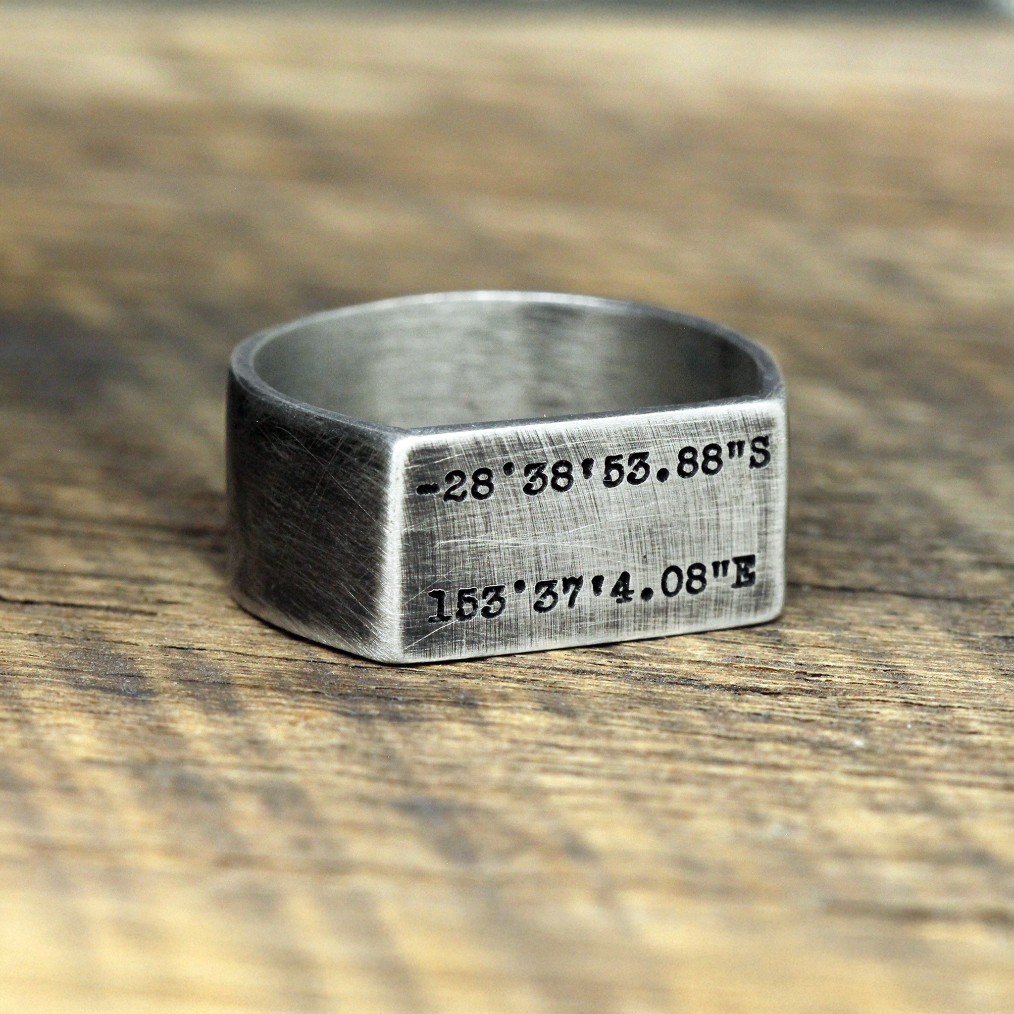 engraved special location silver ring for men