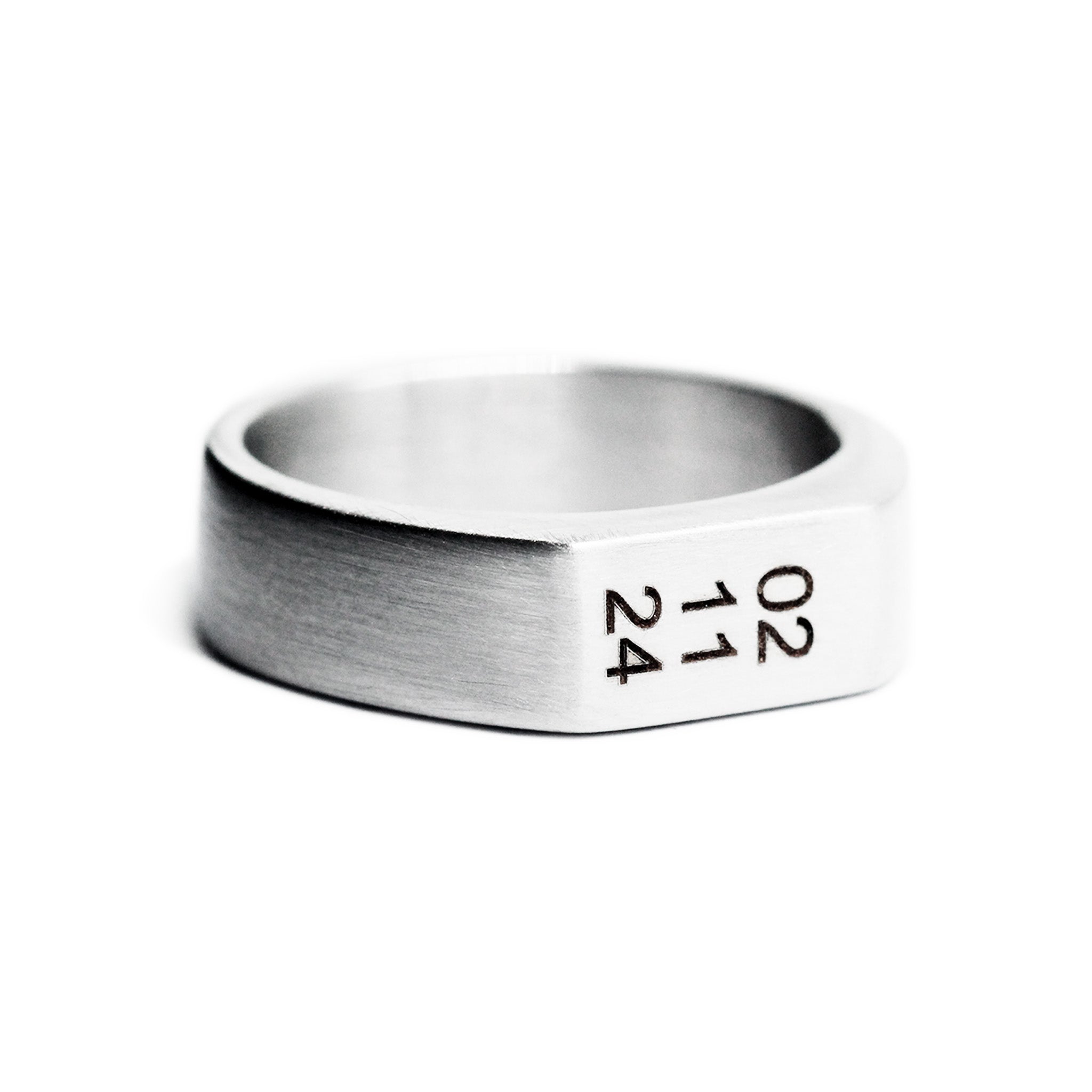 flat face engraved silver wedding band for him