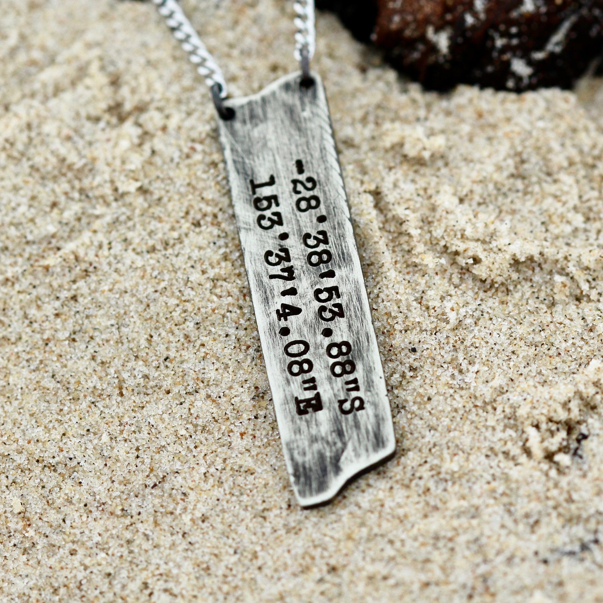 location coordinate silver necklace