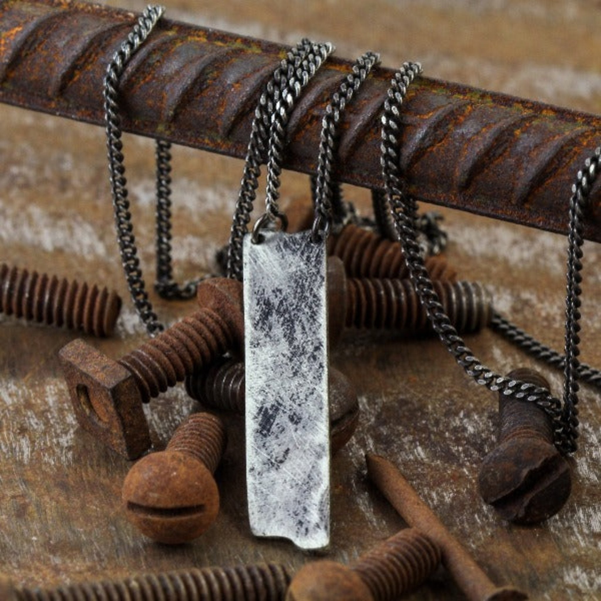 oxidized silver necklace close-up