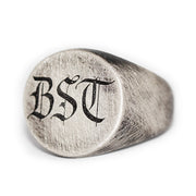 Silver Brushed Round Signet Mens Ring