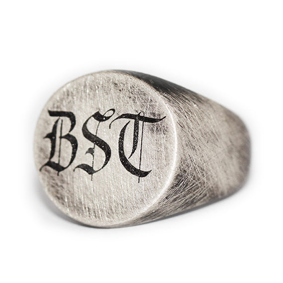 Silver Brushed Round Signet Mens Ring