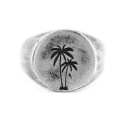 Palm Silver Brushed Round Signet Mens Rings