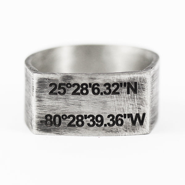 Personalized Engraved And Oxidized Silver Men's Wedding Band