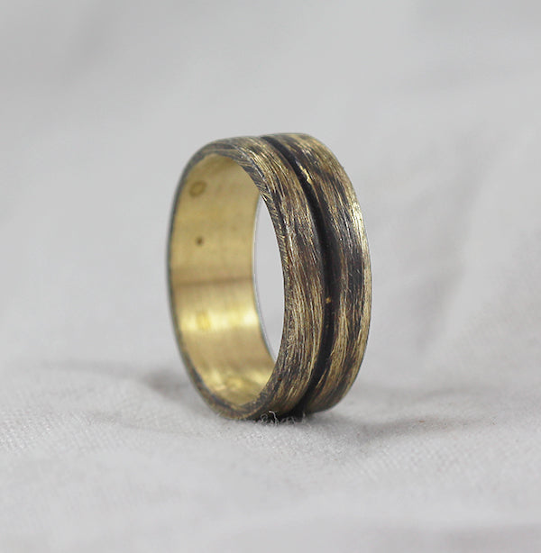 Oxidized Gold Mens Line Wedding Band