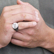 Silver Brushed Round Signet Mens Ring