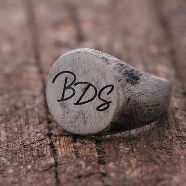 Custom Engraved Monogram Initial Silver Signet Ring