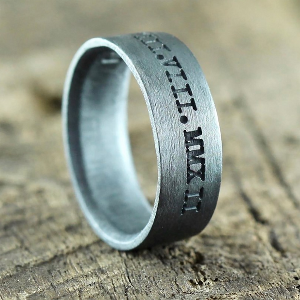 Mens Wedding Black Silver Band