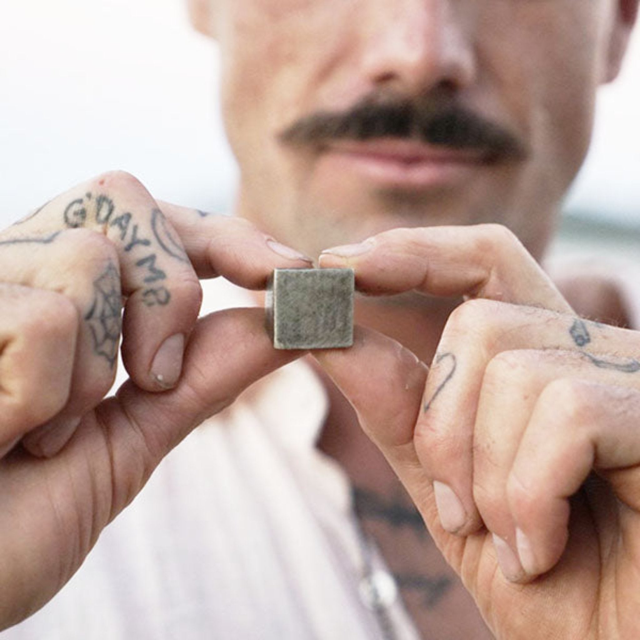 Aged square silver ring side profile