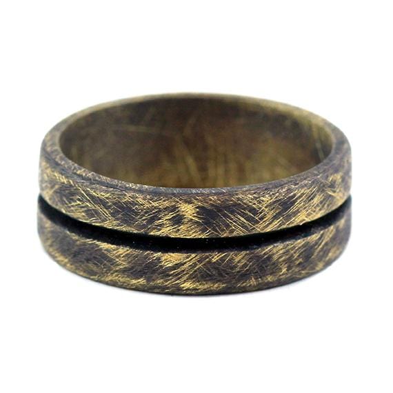 Oxidized Gold Mens Line Wedding Band