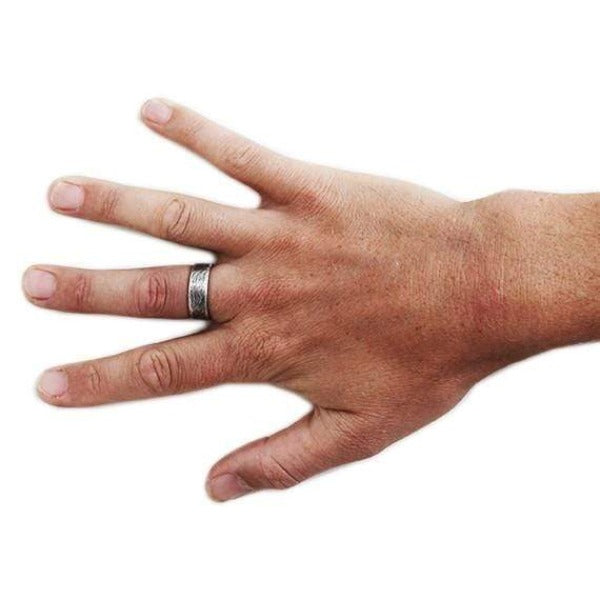 Men's Engraved Brushed Sterling Silver Plain Wedding Band