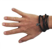 Carpe Diem Mens Sterling Silver Leather Bracelet