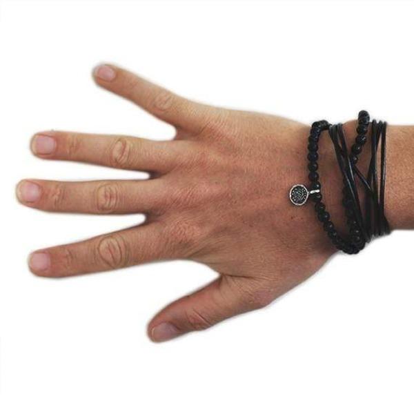 Carpe Diem Mens Sterling Silver Leather Bracelet
