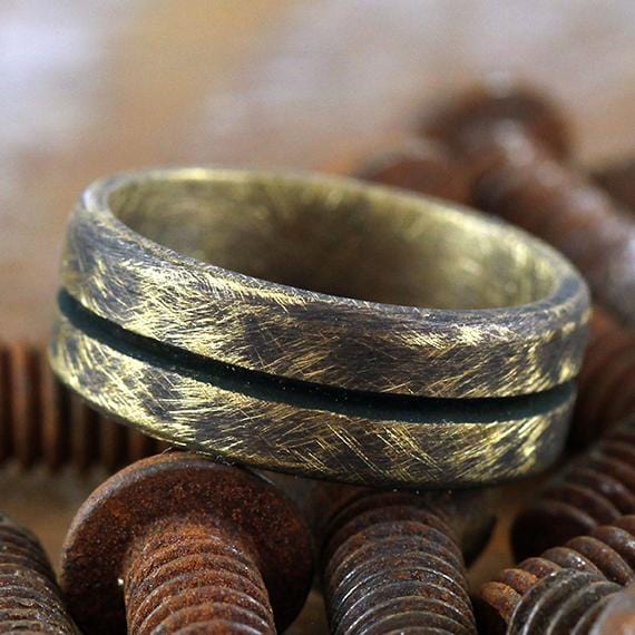 Oxidized Gold Mens Line Wedding Band