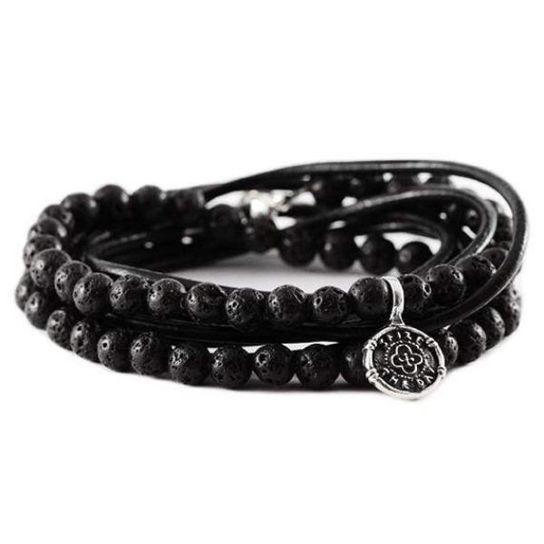Carpe Diem Mens Sterling Silver Leather Bracelet