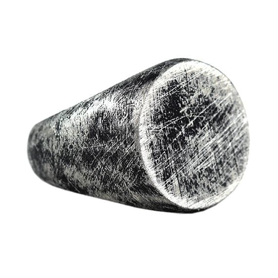 Silver Brushed Round Signet Mens Ring