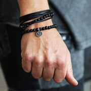 Carpe Diem Mens Sterling Silver Leather Bracelet