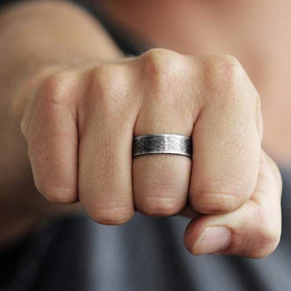 Men's Engraved Brushed Sterling Silver Plain Wedding Band