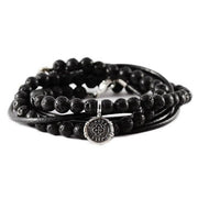 Carpe Diem Mens Sterling Silver Leather Bracelet
