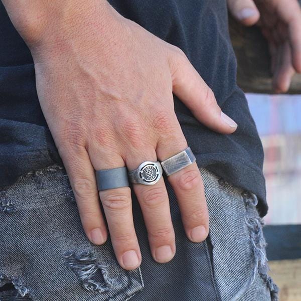 Men's Chunky Sterling Silver Engraved Signet Ring