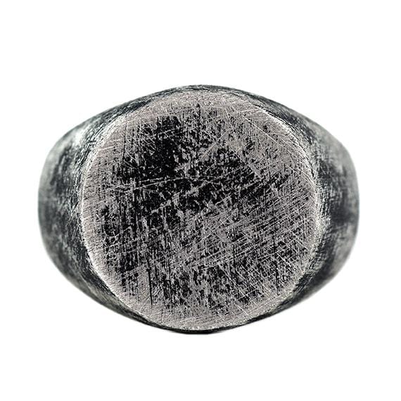 Silver Brushed Round Signet Mens Ring