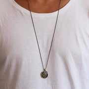 Men's Oxidized Brass And Sterling Silver Coin Charm Necklace