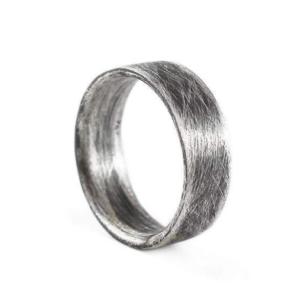 Men's Engraved Brushed Sterling Silver Plain Wedding Band