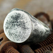 Silver Brushed Round Signet Mens Ring