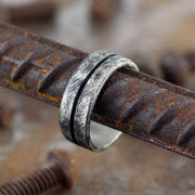 oxidized brushed silver men's line wedding day band