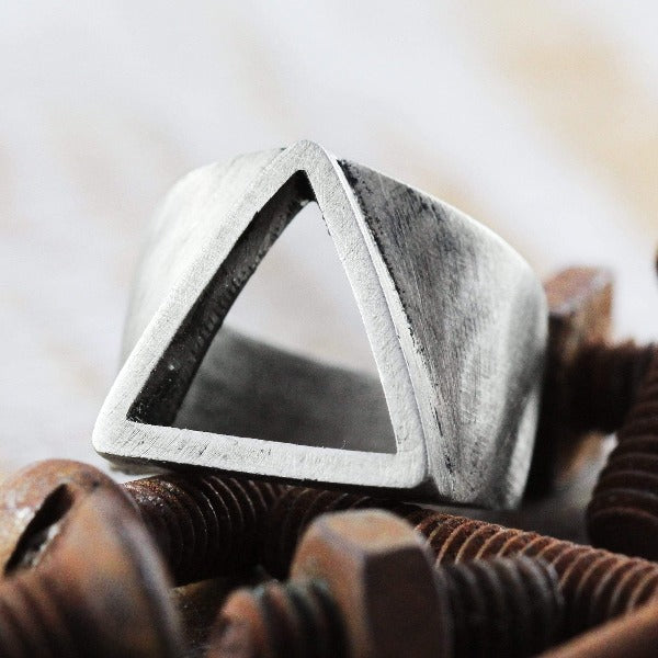 Mens Chunky Oxidized Silver Statement Ring