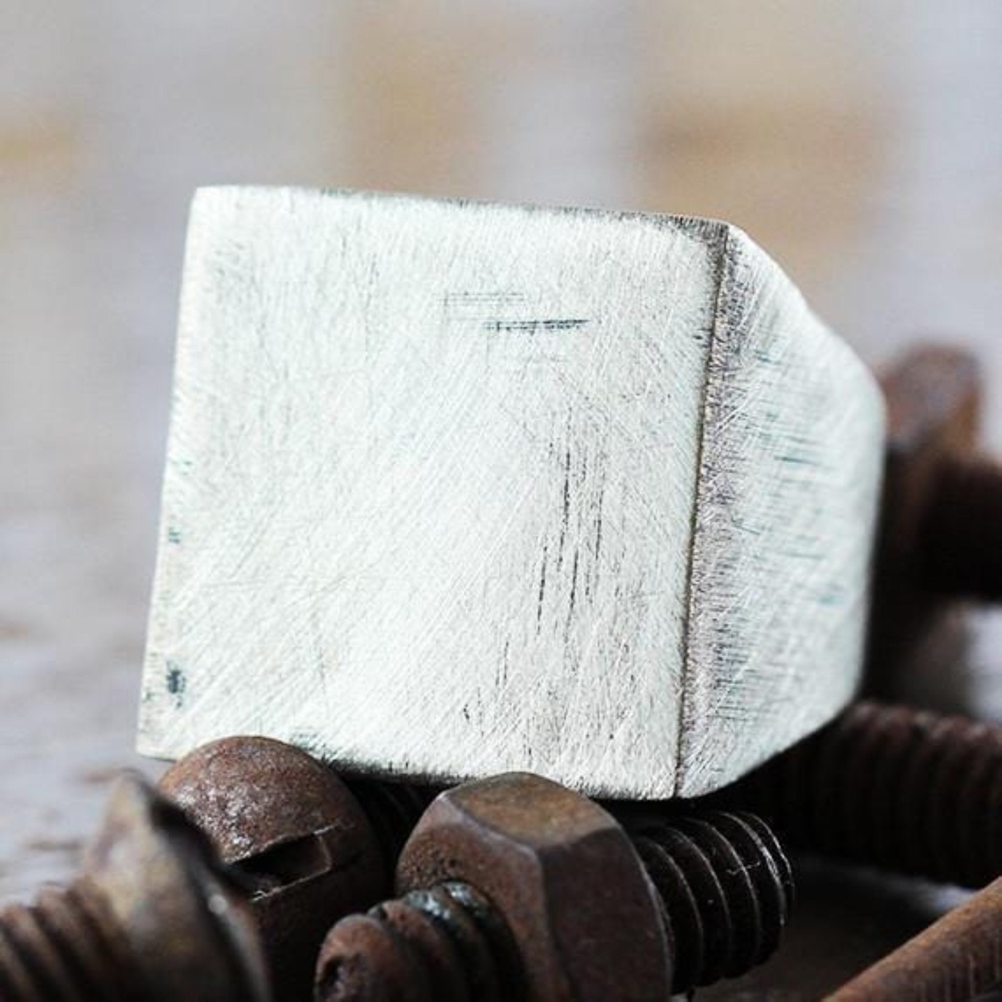 square silver ring with custom date