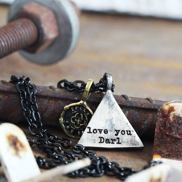Mens Triangle Necklace Black Silver