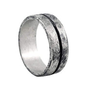 oxidized brushed silver men's line wedding day band