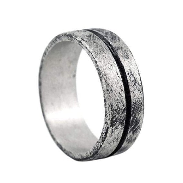 oxidized brushed silver men's line wedding day band